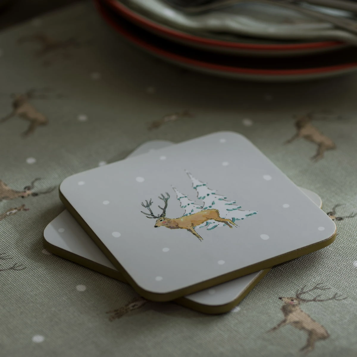 Christmas Stags Coasters (Set Of 4) 4 Christmas Stags Coasters (Set Of 4) - Image 2