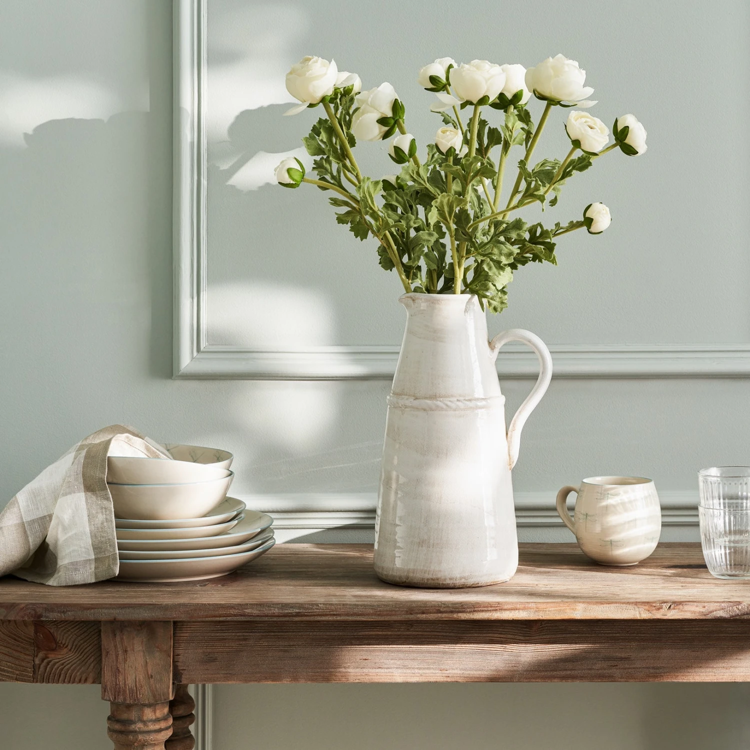 Faux Ranunculus Spray - White 3 Faux Ranunculus Spray - White