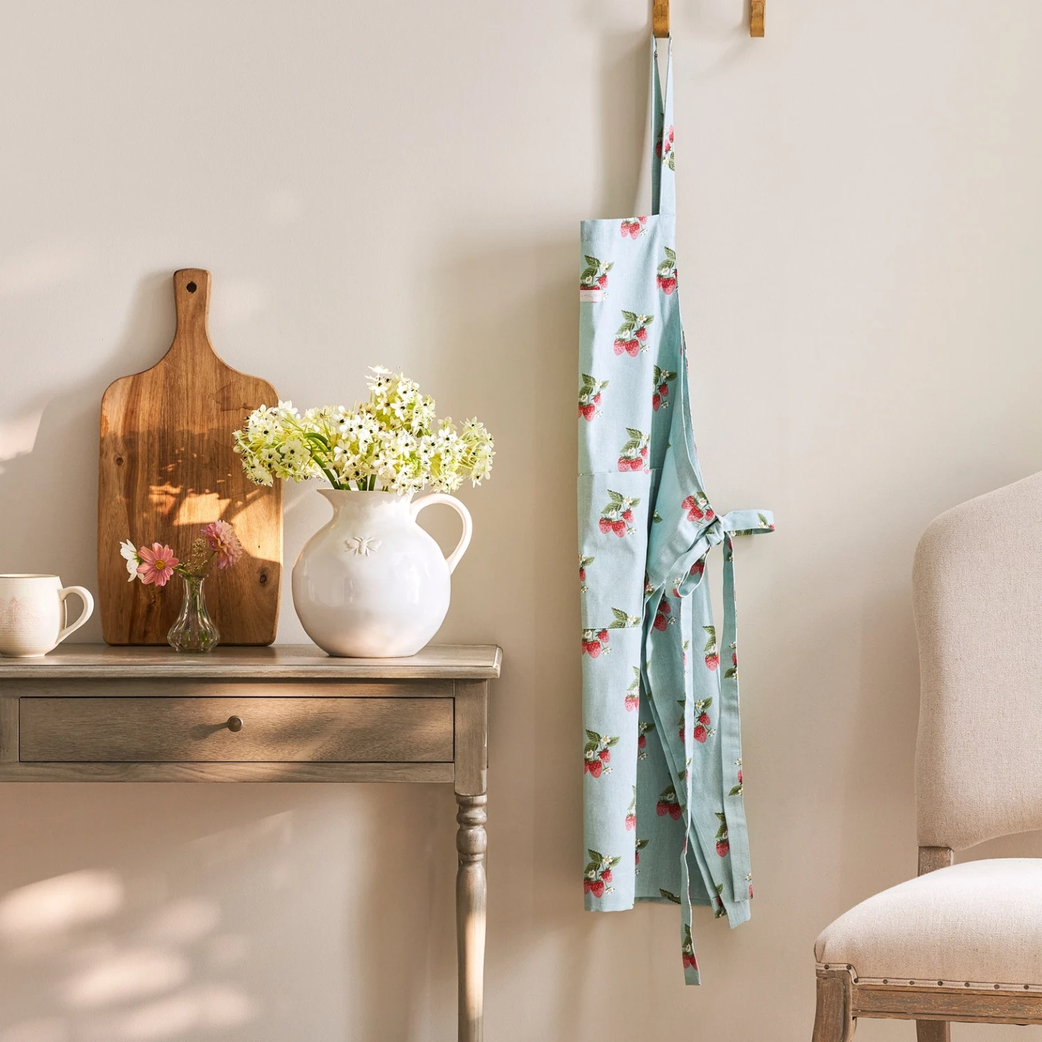 Strawberries Blue Adult Apron 3 Strawberries Blue Adult Apron