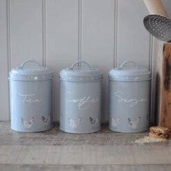 Chicken Tea Storage Tin -Sophie Allport SSTCH03 Chicken Storage Tins Set of 3 Landscape Lifestyle High Res web image