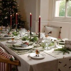 Robin Linen Blend Embroidered Cushion 17 Robin Linen Blend Embroidered Cushion -Sophie Allport all101820 all101300 all104810 robin fabric placement napkins table runner Christmas dinner table landscape 2 lifestyle high res square