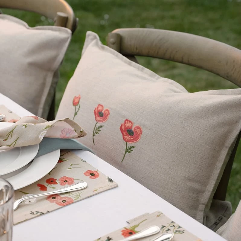 Poppy Meadow Linen Blend Embroidered Cushion 4 Poppy Meadow Linen Blend Embroidered Cushion - Image 2
