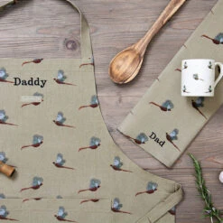 Pheasant Adult Apron -Sophie Allport all19250 all19601 pheasant adult apron and tea towel personalisation 2 lifestyle high res square