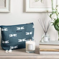 Dragonfly Canvas Wash Bag -Sophie Allport all57515 scnl01 sdgl01 dragonfly wash bag personalisation neroli lakes candle and diffuser lifestyle high res square