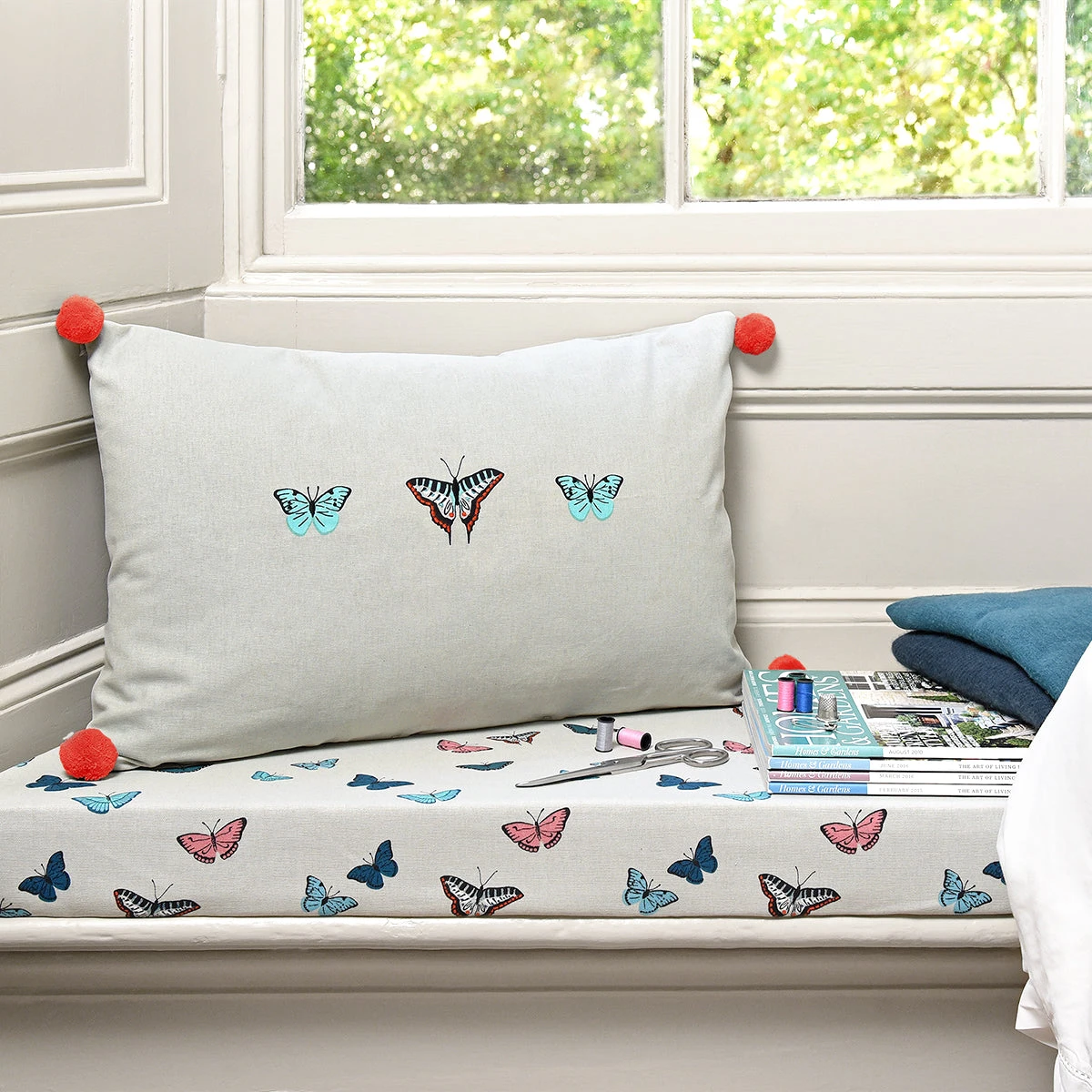 Butterflies Embroidered Cushion 4 Butterflies Embroidered Cushion - Image 2