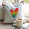 Multicoloured Hearts Embroidered Cushion 2 Multicoloured Hearts Embroidered Cushion -Sophie Allport all81401e spm81 hearts multicoloured embroidered cushion and stoneware mug lifestyle high res square
