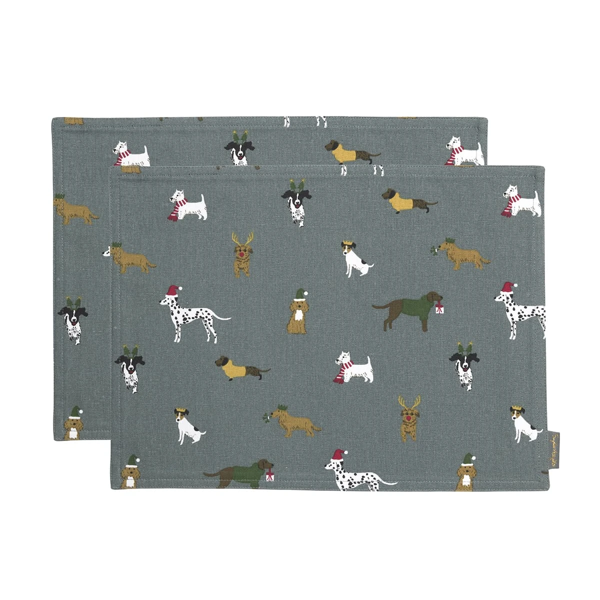 Christmas Dogs Fabric Placemats (Set Of 2) 3 Christmas Dogs Fabric Placemats (Set Of 2)