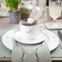 Hare Teacup & Saucer -Sophie Allport all95820 all95300 boxing hares fabric placemat and napkins set of 4 easter table 2 lifestyle high res square