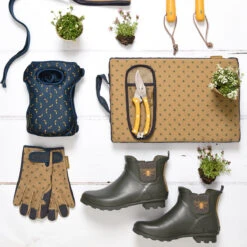 Bees Ankle Wellies -Sophie Allport bees gardening collection flatlay 2 lifestyle high res square