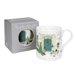 Holly & Berry Home For Christmas Mug -Sophie Allport bm5003 christmas holly and berry home for christmas standard mug box cut out high res