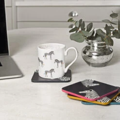 Zebra Mug -Sophie Allport bm6702 coc6701 zebra zsl stripe a pose standard mug and coasters set of 4 lifestyle high res square