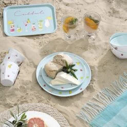 Cocktails Melamine Side Plate -Sophie Allport cocktails beach picnic flat lay 3 lifestyle high res square