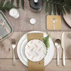 Giraffe Coasters (Set Of 4) -Sophie Allport giraffe zsl table setting lifestyle high res square