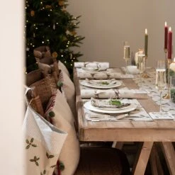 Robin Linen Blend Embroidered Cushion 18 Robin Linen Blend Embroidered Cushion -Sophie Allport holly berry table set lifestyle aw22 3 high res square