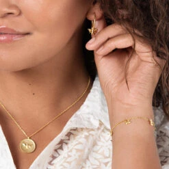 Bees Gold Plated Pendant Necklace -Sophie Allport jergp3601h jblgp3601c jnlgp3601p bees earrings hoop charm bracelet and pendant necklace gold plated modelled cut out high res square
