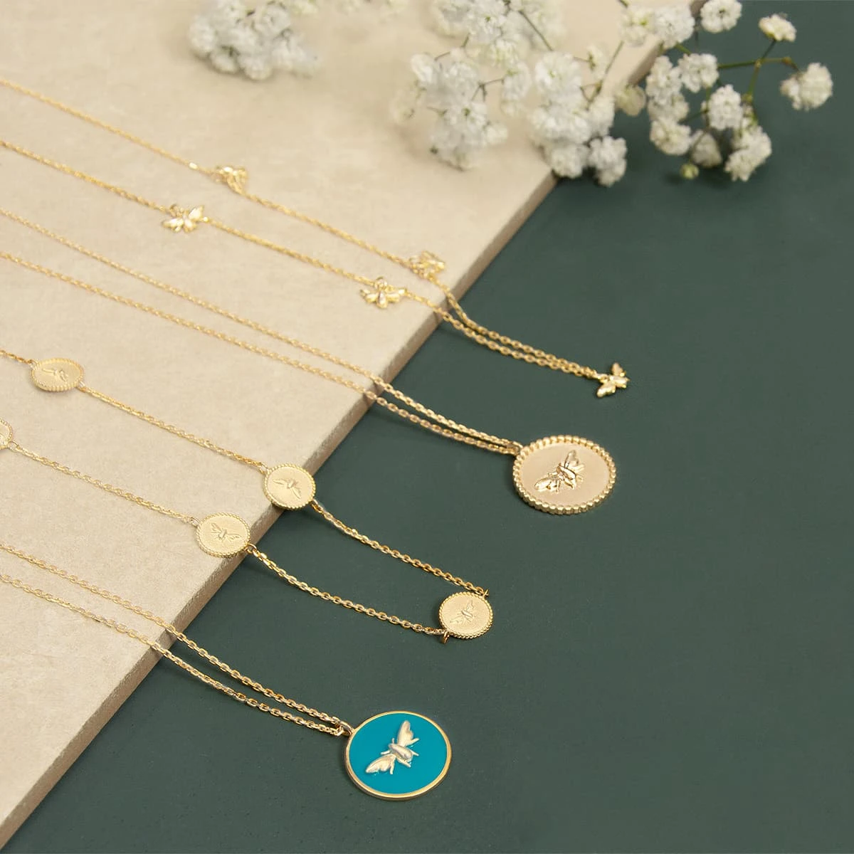 Bees Gold Plated Enamel Pendant Necklace 6 Bees Gold Plated Enamel Pendant Necklace - Image 4