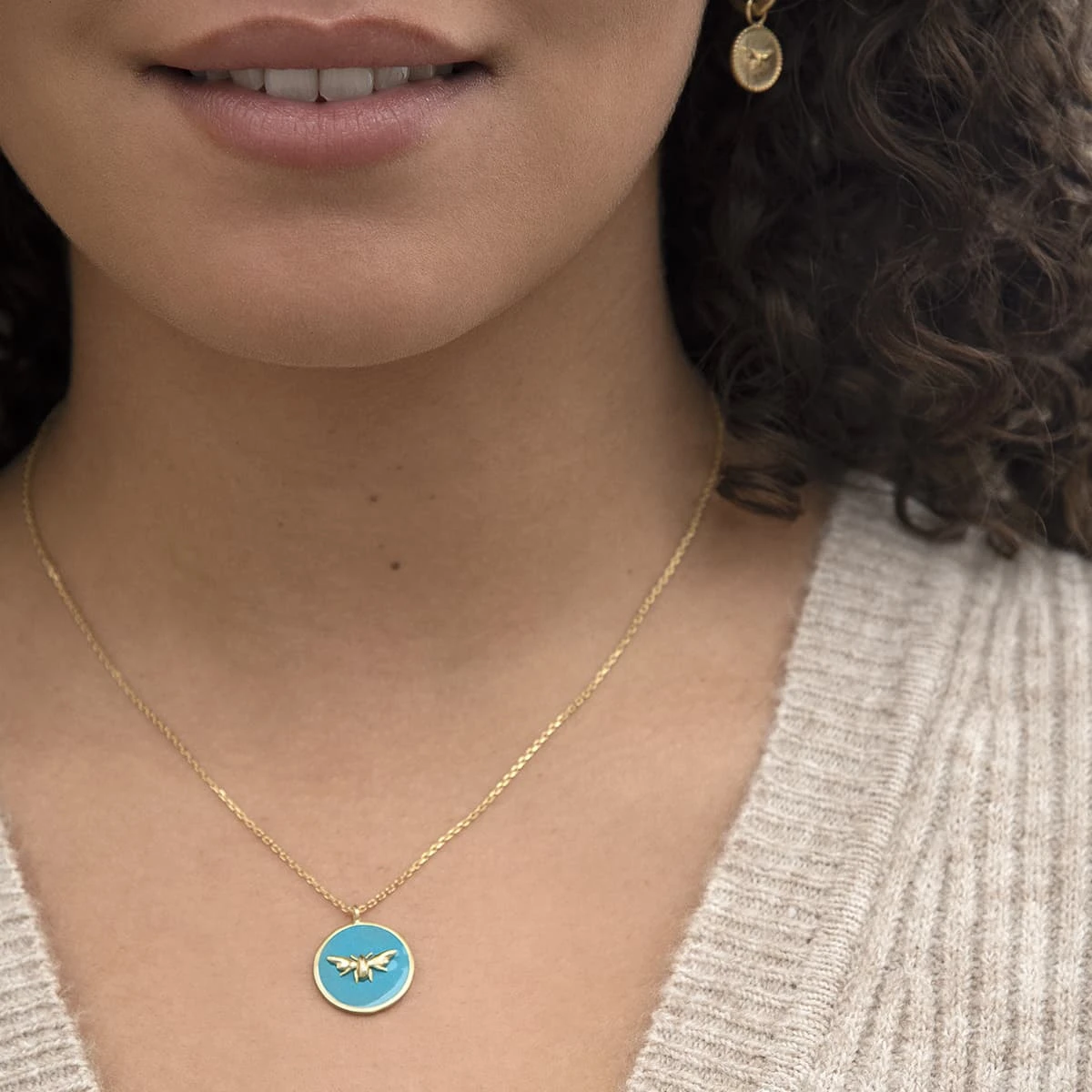 Bees Gold Plated Enamel Pendant Necklace 4 Bees Gold Plated Enamel Pendant Necklace - Image 2