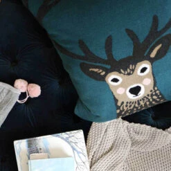 Highland Stag Knitted Cushion -Sophie Allport ksc2950 highland stag statement knitted cushion web 1