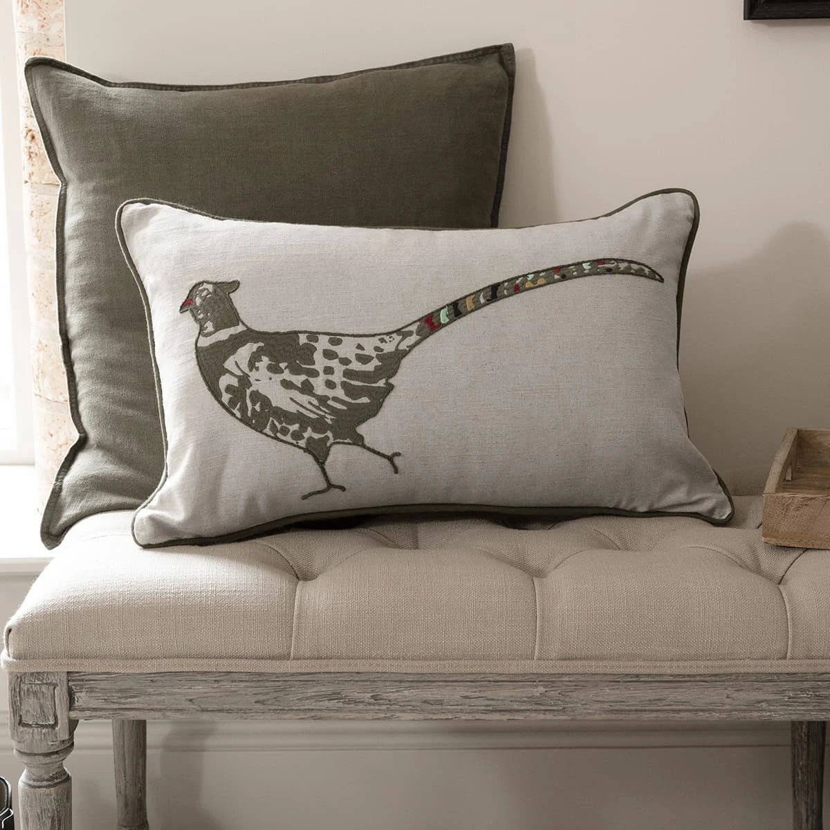 Pheasant Linen Blend Embroidered Cushion 3 Pheasant Linen Blend Embroidered Cushion
