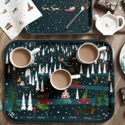 Home For Christmas Serving Tray - Small -Sophie Allport pt6026 pt6045 home for christmas printed tray small and large lifestyle high res