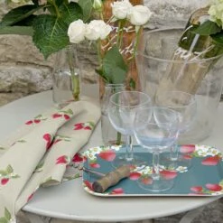 Strawberries Serving Tray - Small 12 Strawberries Serving Tray - Small -Sophie Allport pt9726 all97602 strawberries printed tray small and tea towel mix pack of solo bunches set of 2 lifestyle high res square