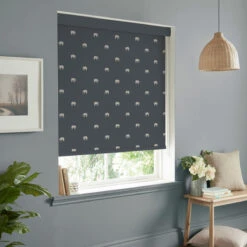 Elephant Deep Navy Made To Measure Roller Blind -Sophie Allport rlb54dnm2m elephant deep navy artwork roller blind made to measure lifestyle 2 high res square