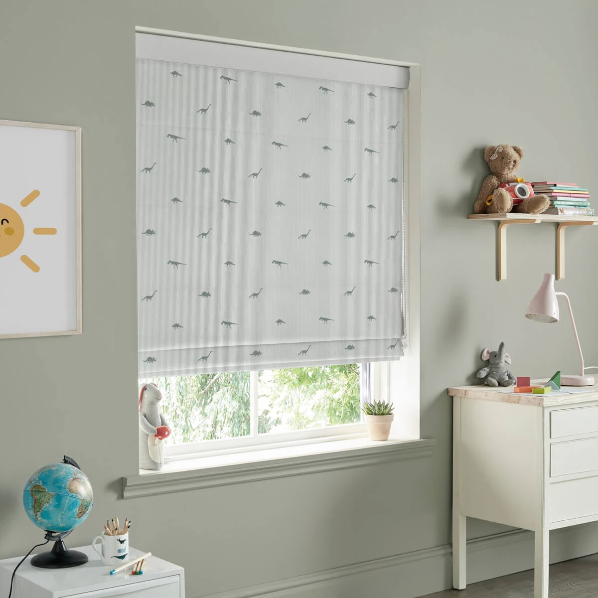 Dinosaurs Sage Made To Measure Roman Blind 3 Dinosaurs Sage Made To Measure Roman Blind