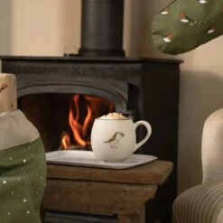 Robin Stoneware Mug -Sophie Allport spm101 pt10126 all101595 stoneware mug tray Christmas stocking lounge portrait lifestyle high res square