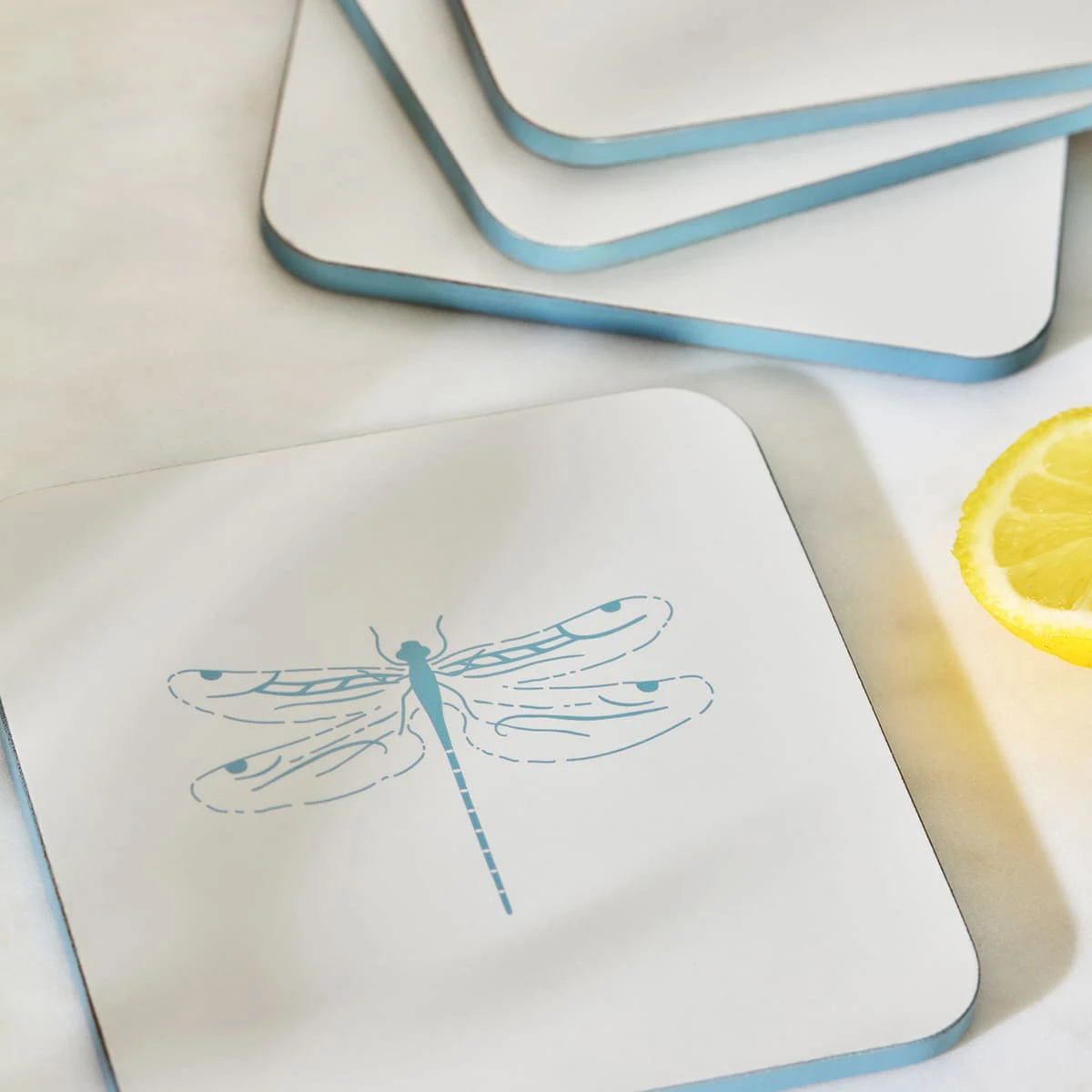 Dragonfly White Coasters (Set Of 4) 4 Dragonfly White Coasters (Set Of 4) - Image 2
