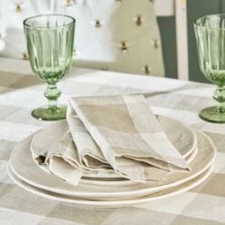 Warm Stone Gingham Linen Napkins (Set Of 4)