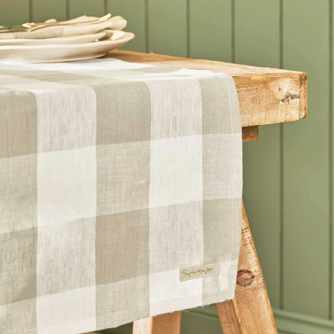Warm Stone Gingham Linen Table Runner 4 Warm Stone Gingham Linen Table Runner - Image 2