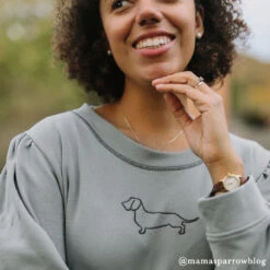 Dachshund Ladies Sweatshirt -Sophie Allport ssl46m dachshund sweatshirt ladies medium 2 lifestyle high res2