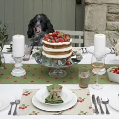 Strawberries Table Runner -Sophie Allport strawberries table setting 3 lifestyle high res square