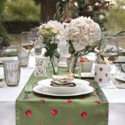 Strawberries Table Runner -Sophie Allport strawberries table setting 4 lifestyle high res square