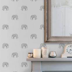 Elephant Grey Wallpaper -Sophie Allport wp54g elephant wallpaper grey 3 lifestyle high res square