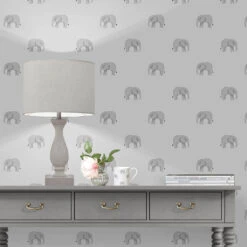 Elephant Grey Wallpaper -Sophie Allport wp54g elephant wallpaper grey 5 lifestyle high res square