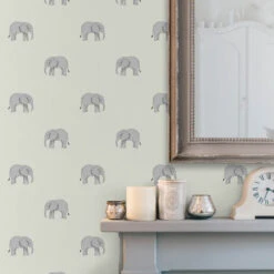Elephant Sage Wallpaper -Sophie Allport wp54s elephant wallpaper sage 3 lifestyle high res square