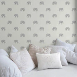 Elephant Sage Wallpaper -Sophie Allport wp54s elephant wallpaper sage 4 lifestyle high res square